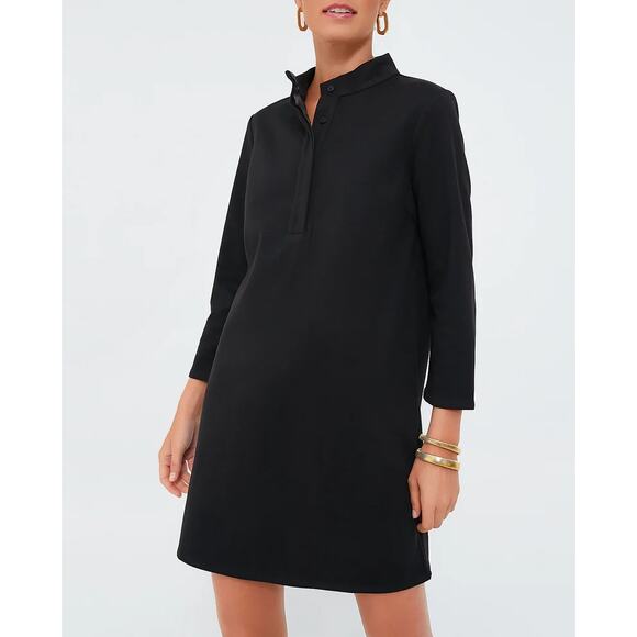 Tuckernuck Avery Dress Black Button Mock Neck Tunic Preppy Minimalist SZ L NWOT - Picture 1 of 6